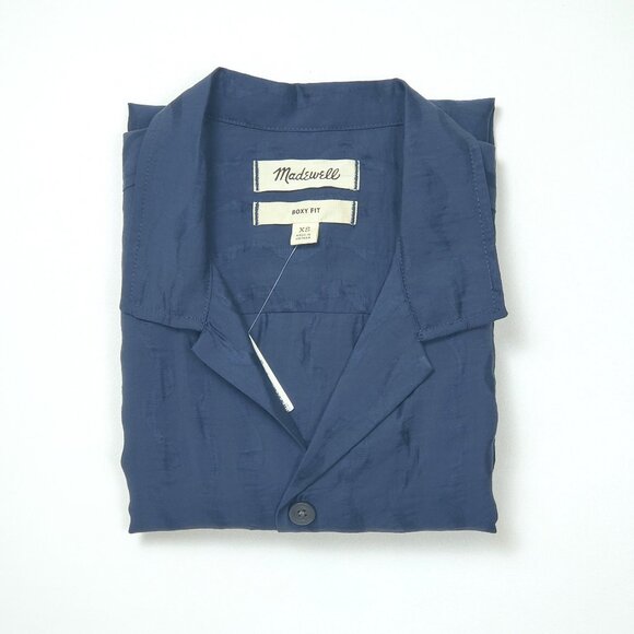 Madewell Boxy Short-Sleeve Shirt in Jacquard Men Size XS Warm Midnight Blue NWT - Picture 15 of 16
